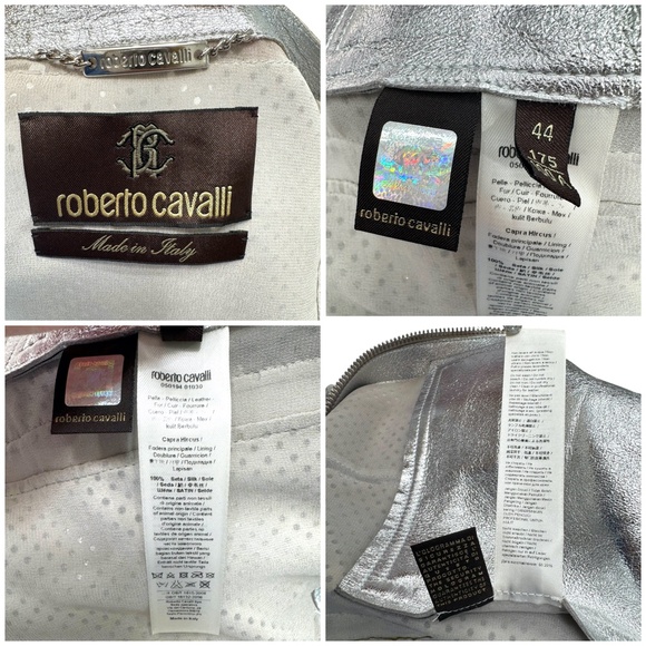 ROBERTO CAVALLI SILVER PERFORATED LEATHER FITTED FULL ZIP JACKET - WAS ALTERED - Picture 16 of 16